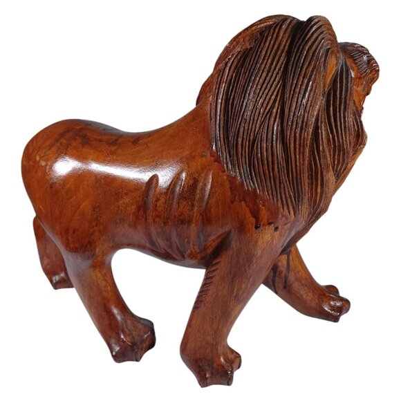 Set o2 Huge Hand-Carved Mid Century Wooden Wood  Roaring Lion Statues 17x13 - Picture 15 of 16